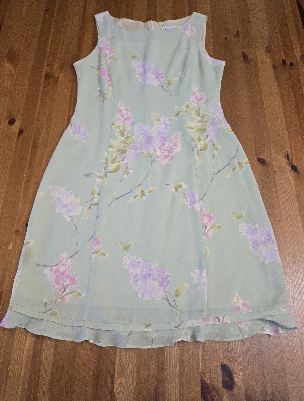 Jessica Howard Sage Green Floral 90s Minimalist Sleeveless Dress Size 10